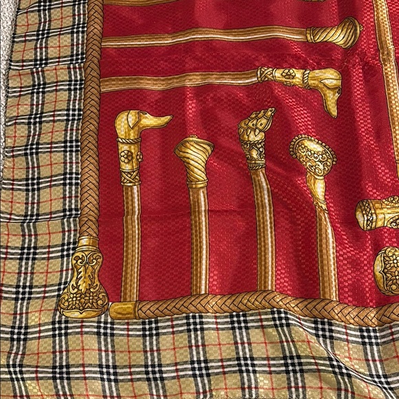 Red and Gold Plaid Silk Blend Scarf - Picture 2 of 8